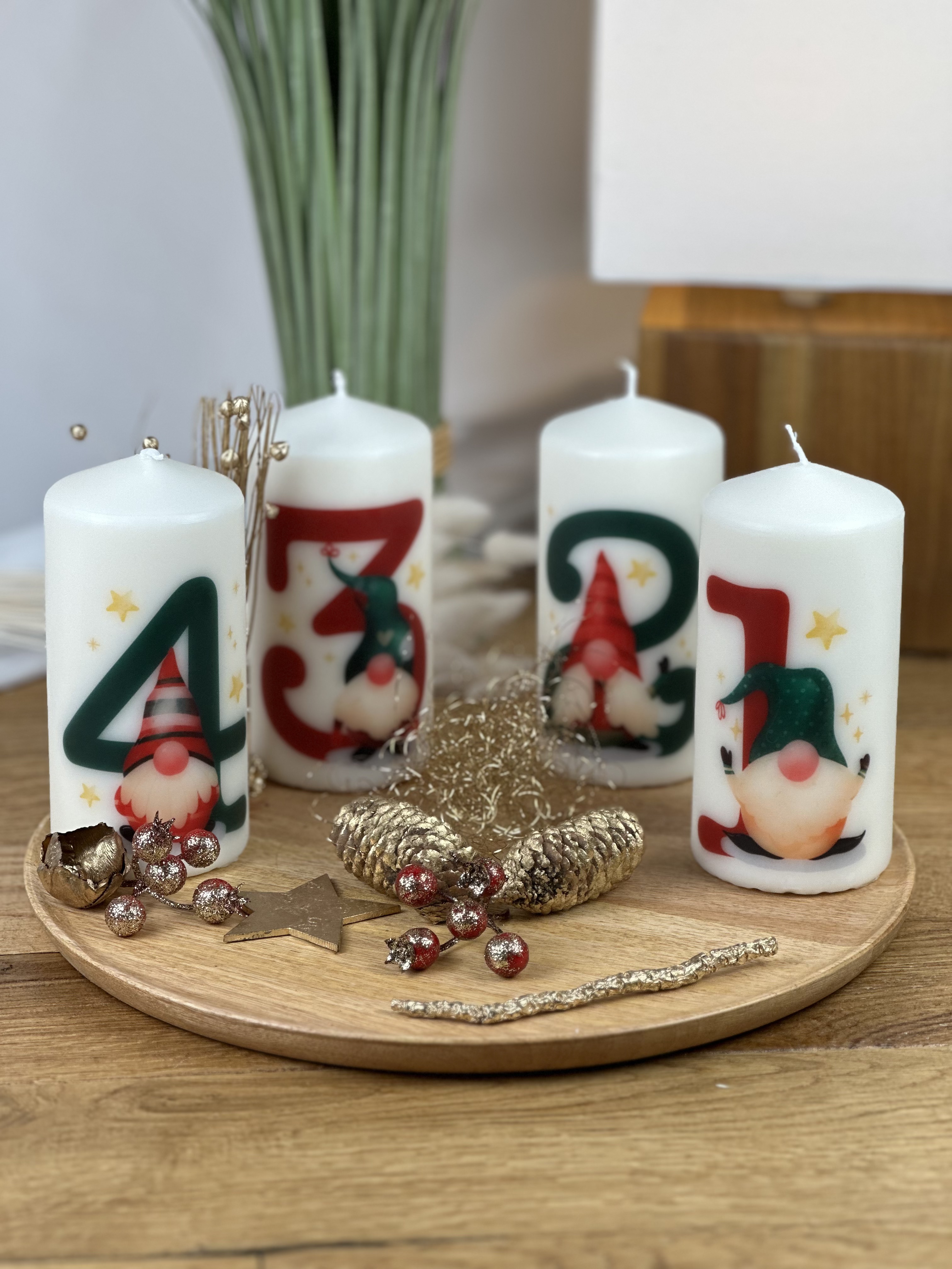 Weihnachtskerzen Adventskerzen 4er Set Wichtel