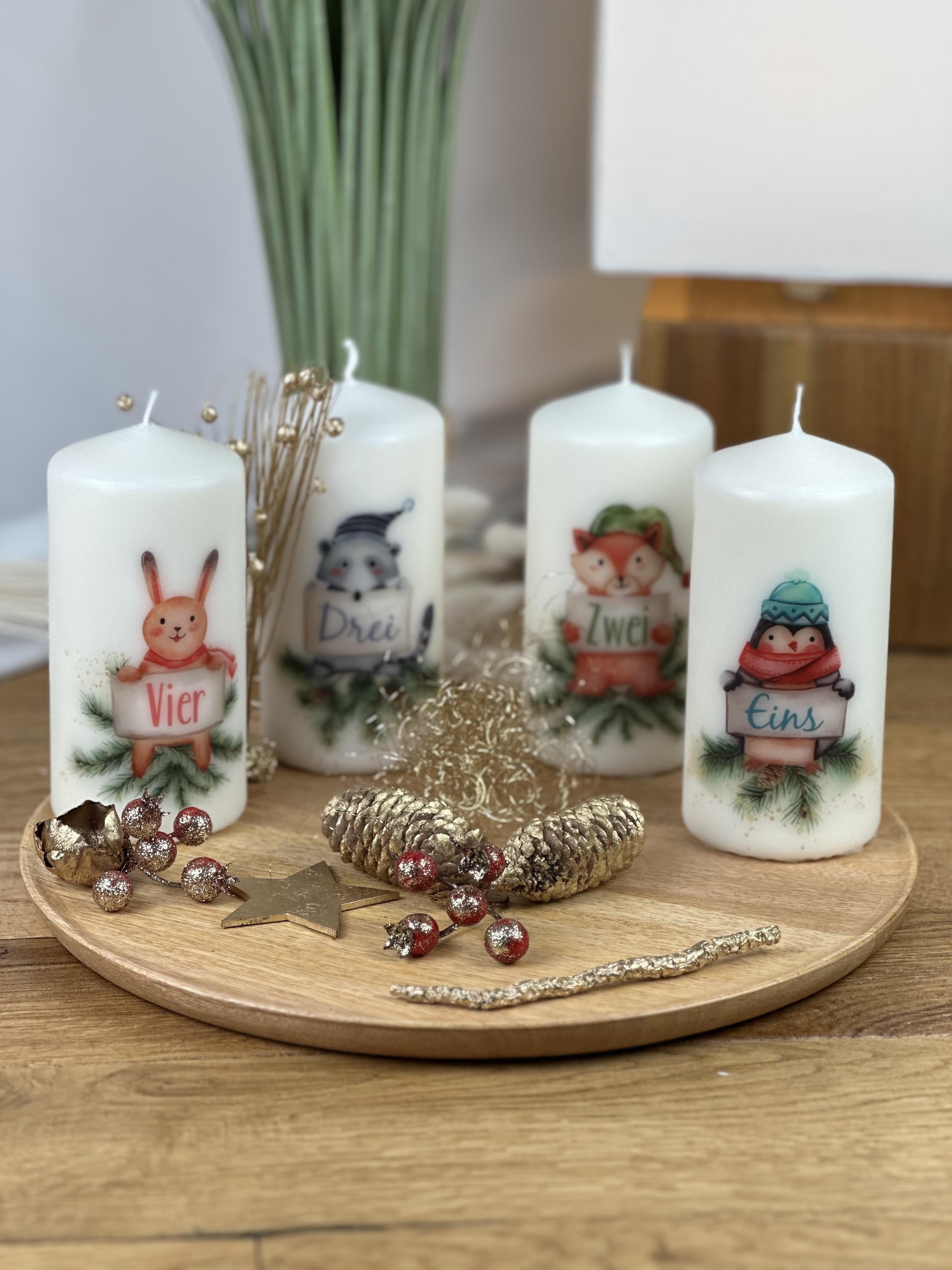 Weihnachtskerzen Adventskerzen 4er Set Tiere